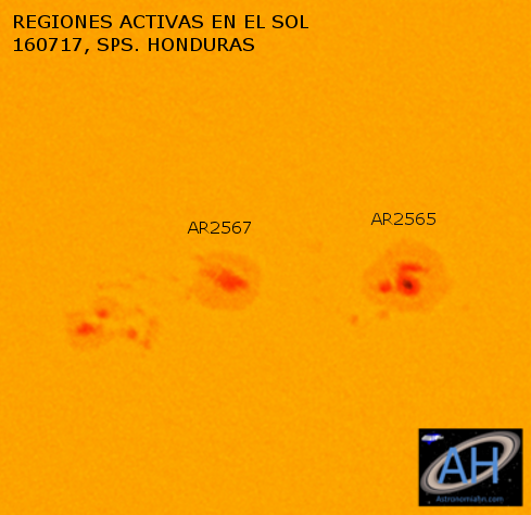 Regiones activas del Sol AR2565 y AR2567 (Click para Agrandar)